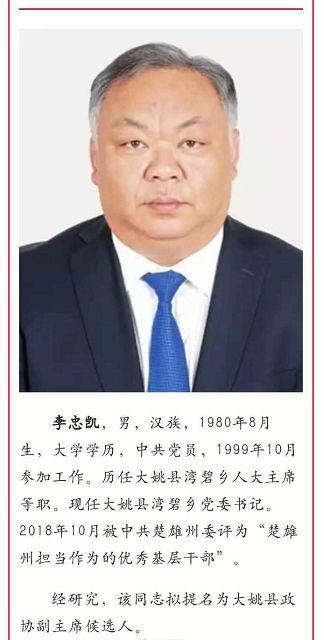  ▲楚雄州委组织部对李忠凯的任前公示