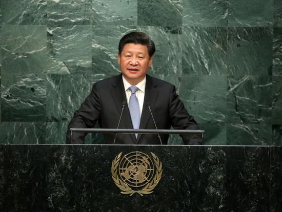 2015年9月28日，国家主席习近平出席第70届联合国大会一般性辩论并发表重要讲话。新华社记者 庞兴雷 摄