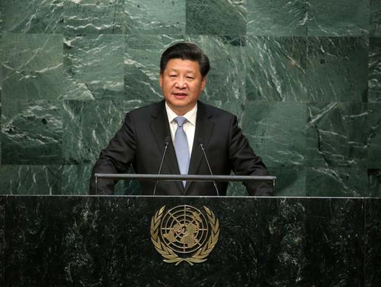 2015年9月28日，习近平出席第70届联合国大会一般性辩论并发表重要讲话。新华社记者 庞兴雷 摄