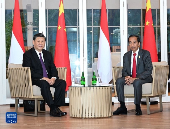 当地时间11月16日晚，国家主席习近平在巴厘岛同印度尼西亚总统佐科举行会谈。新华社记者 饶爱民 摄