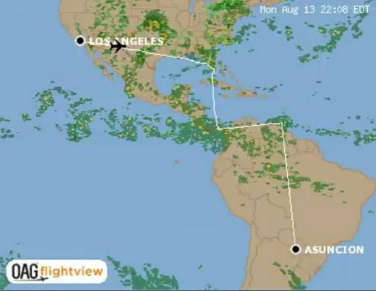 蔡英文专机飞行路径图切实反映出台当局在拉丁美洲的“真实处境”。（图源：台媒）