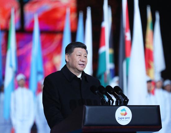 4月28日，国家主席习近平在北京延庆出席2019年中国北京世界园艺博览会开幕式，并发表题为《共谋绿色生活，共建美丽家园》的重要讲话。新华社记者 鞠鹏 摄