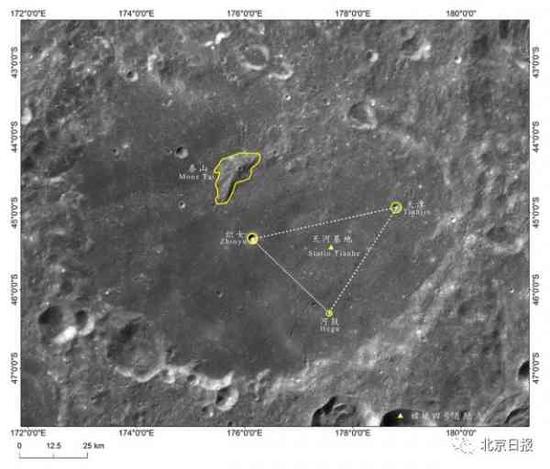  △IAU批准命名的嫦娥四号着陆点及其附近的地理实体分布图