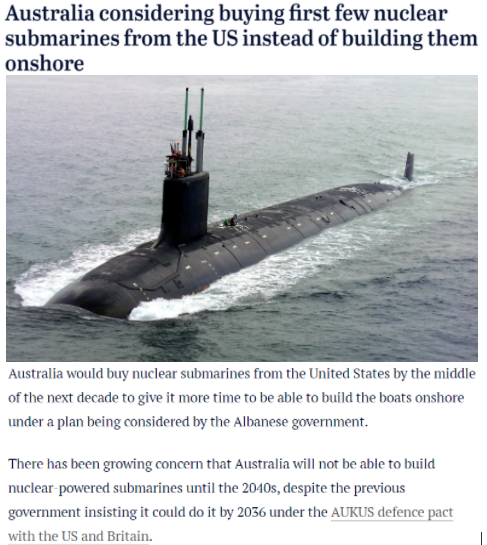 《悉尼先驱晨报》：尽管根据美英澳三边协议，澳大利亚可在2036年之前具备建造核潜艇的能力，但近来越来越多的人担忧这一设想可能要到2040年之后才能实现。