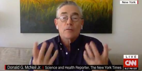 《纽约时报》科学与健康记者小唐纳德·麦克尼尔接受CNN采访。（截自CNN）