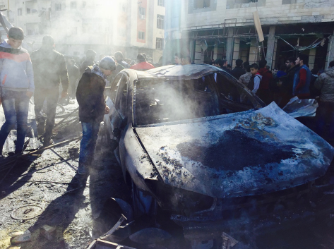 △笔者拍摄的一次大马士革自杀汽车袭击后惨状 – 2016年1月31日