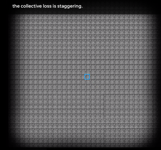 蓝色方框内为100名死者的照片。/“今日美国”网站截图