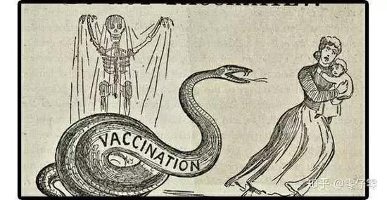 （图为1892年出版的美国反疫苗书籍中的插画，画中把疫苗描绘成毒蛇）