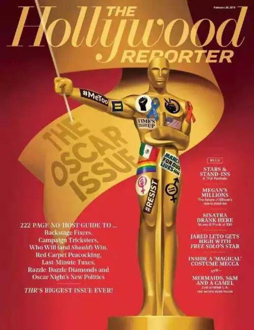 ▲《好莱坞报道》杂志封面，以贴满标签的小金人讽刺奥斯卡所受的束缚。图片来源：网络