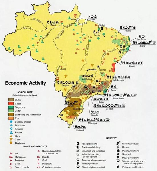 巴西1977年时的主要工业活动