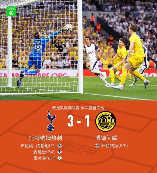 热刺3-1博德闪耀,布伦南、索兰克建功,麦迪逊进球+伤退