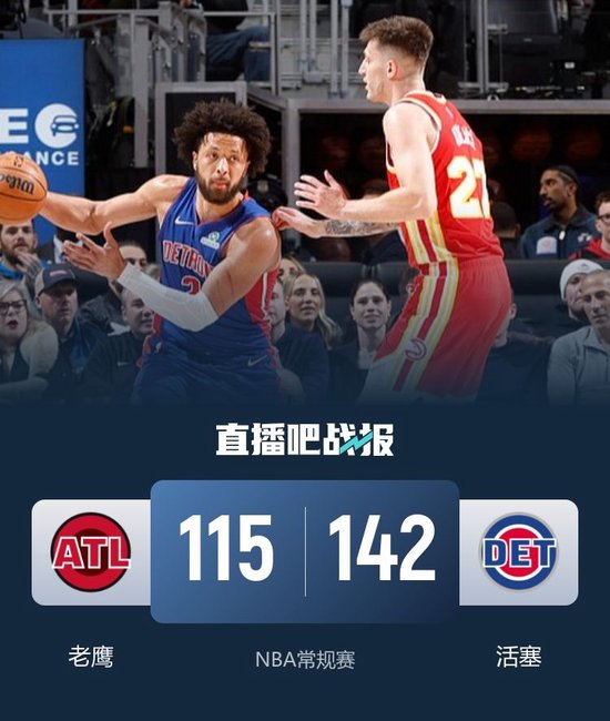 活塞8人上双大胜老鹰迎3连胜 康宁汉姆15+7 约翰逊19+11+11