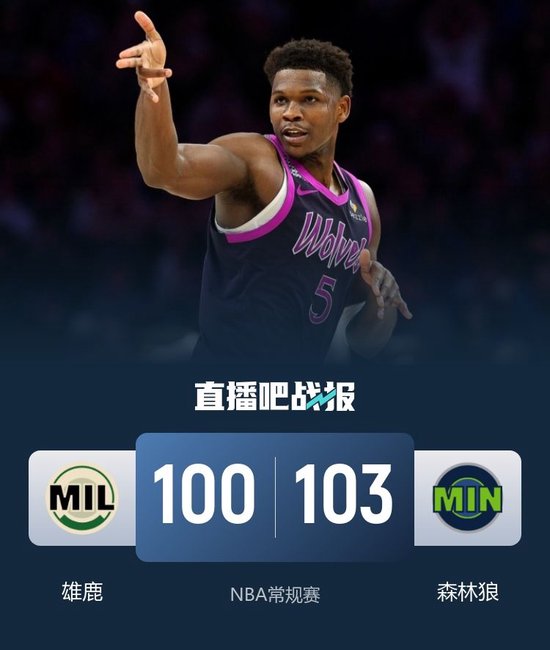 森林狼逆转送雄鹿3连败 华子24+6 小波特24+10+9 字母缺战