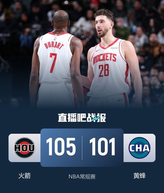 火箭客场力克黄蜂 杜兰特收割比赛砍35+8 申京13+7 米勒17+7