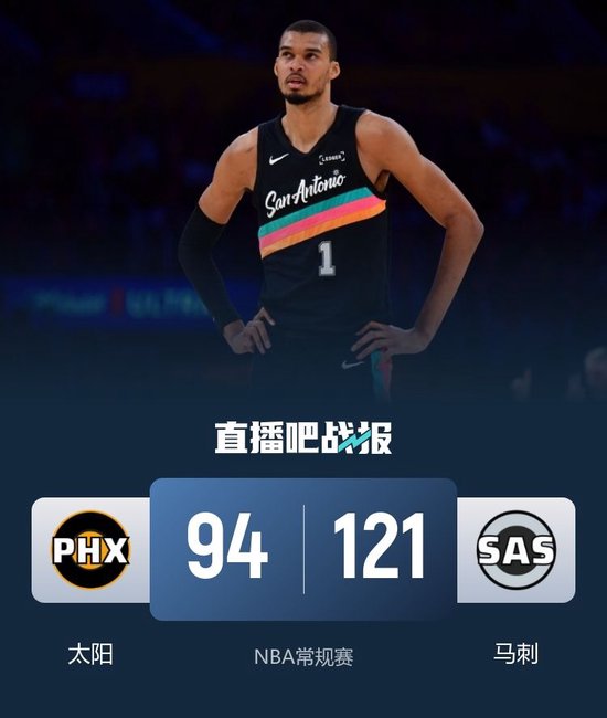 马刺轻取太阳七连胜 文班17+11+5帽 布克伤退 杰伦·格林26分