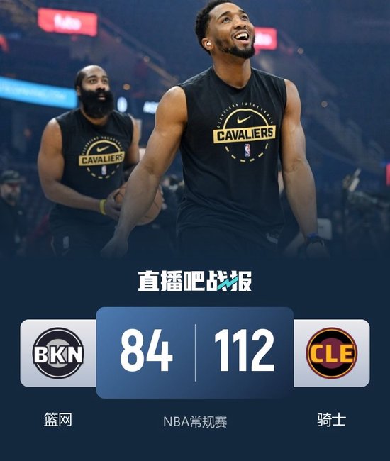 骑士7人上双轻取篮网迎6连胜 哈登16+9 米切尔17+5