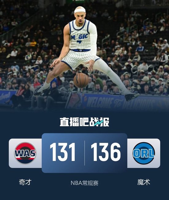 魔术3人20+加时送奇才10连败 萨格斯28+8 库利巴利29+5+5