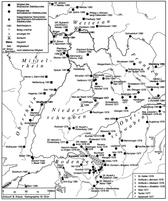 南德意志城市同盟。来源/巴伐利亚历史百科全书