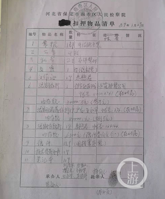杨鹏祥获得的一份南市区检察院扣押物品清单受访者供图