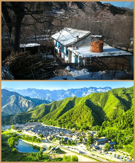 △骆驼湾村近年来发展民宿旅游新业态,全村人均可支配收入从2012年不足千元,提高到如今过万元。这是骆驼湾村2012年与2019年的村貌对比图。(资料图)