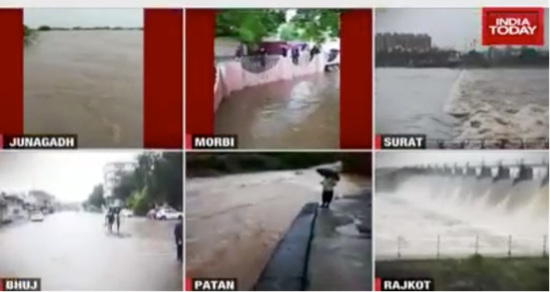 大量降雨导致印度很多地区暴发洪水灾害。图源：India Today