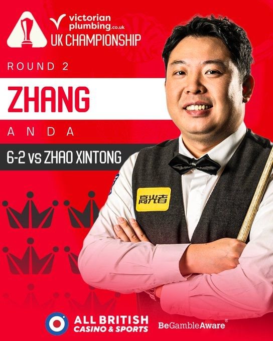 拿下中国德比！英锦赛-张安达6-2赵心童，连续三年晋级八强