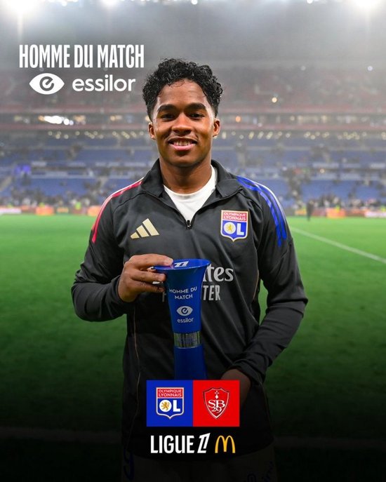 送出助攻！官方：恩德里克当选里昂2-1布雷斯特的全场最佳球员