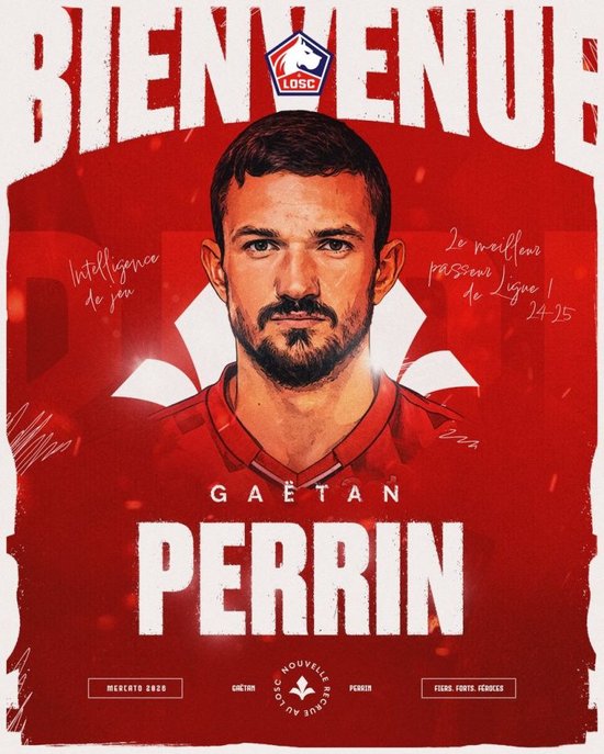 官方：里尔签下克拉斯诺达尔中场盖坦·佩兰，据悉转会费500万欧