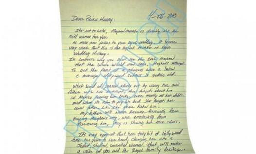 梅根的哥哥写给哈里王子的亲笔信