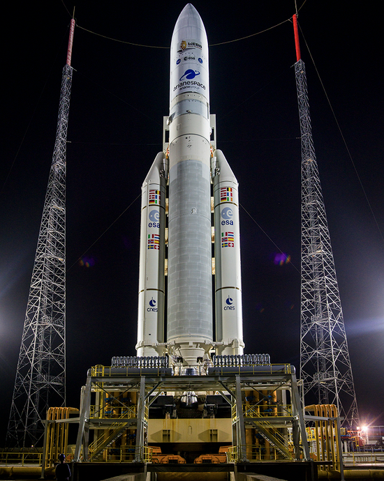 搭载韦伯升空的阿丽亚娜5号火箭。图源NASA