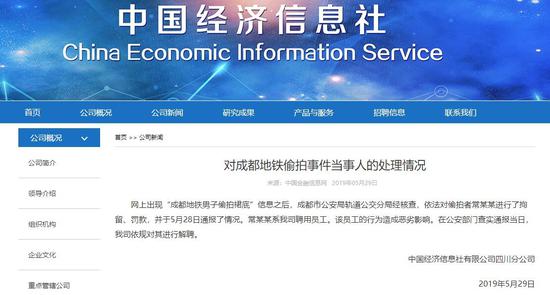 裙底:男子地铁裙底 被中国经济信息社分公司解聘