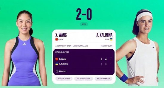 开门红！澳网女单首轮：王欣瑜2-0加里宁娜晋级，两个6-3取胜