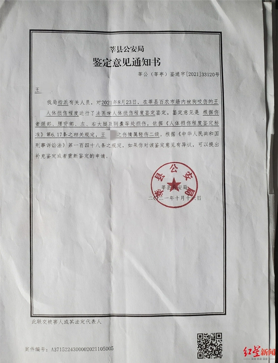 洋洋伤情鉴定结果为轻伤二级