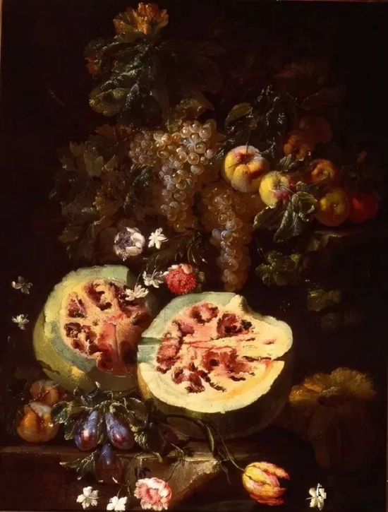 意大利画家乔瓦尼·巴蒂斯塔·罗波洛绘制的静物画中的西瓜