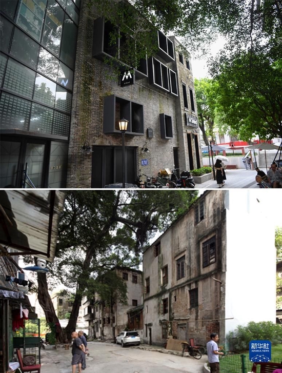 ↑前图为2022年7月19日在广州永庆坊拍摄的一栋建筑；后图为2015年拍摄的同一栋建筑（广州市荔湾区住房建设和园林局供图）。