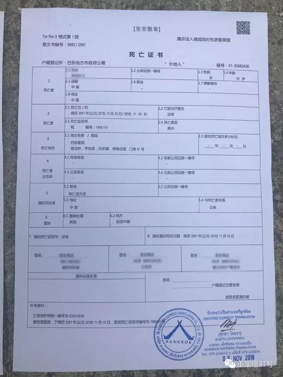 ▲张红(化名)的“物化亡证书”。 受访者供图