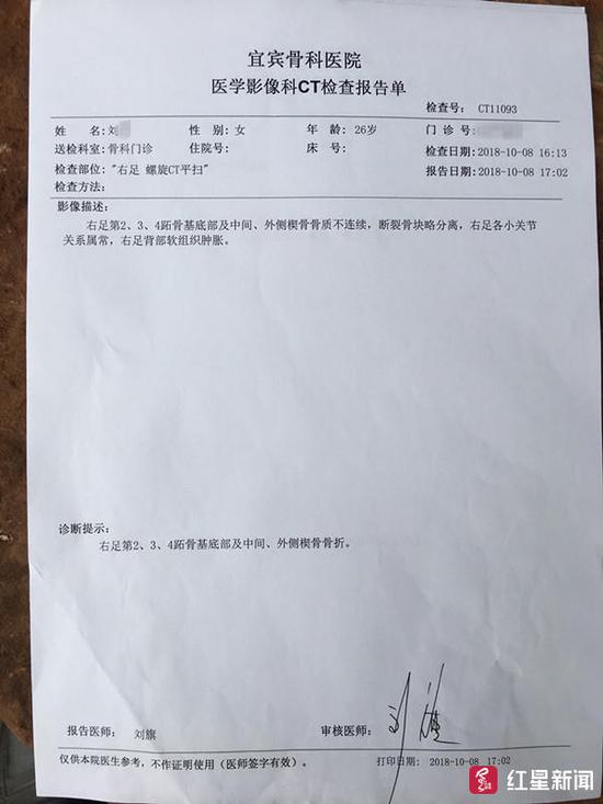  ↑去年10月8日刘会受伤检查报告