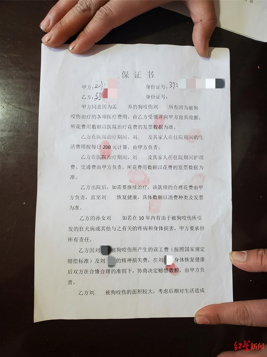 刘先生母亲与狗主人孟某的妻子刘某敏签订的保证书