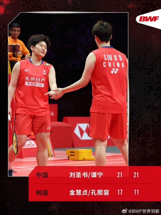 世界羽联年终总决赛女双：刘圣书/谭宁三连胜 小组头名晋级半决赛