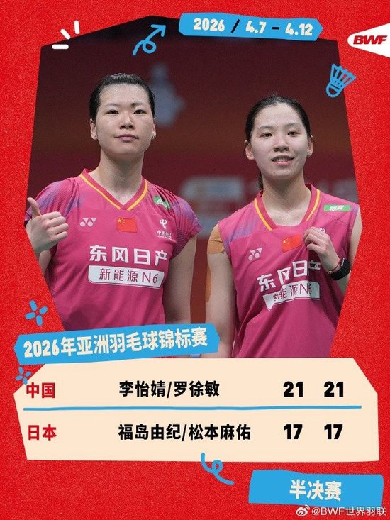 李怡婧/罗徐敏2-0战胜日本组合，晋级羽毛球亚锦赛女双决赛