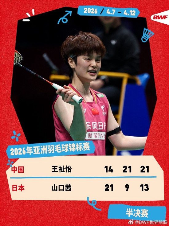 将战安洗莹！王祉怡2-1逆转山口茜，晋级羽毛球亚锦赛女单决赛