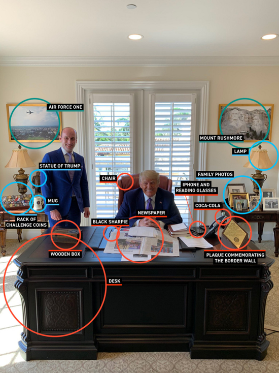  米勒与特朗普合照透露大量信息。图源：政客新闻网