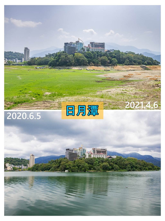 日月潭水位对比（图：台湾《中时电子报》）