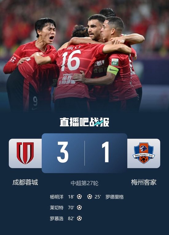距榜首2分！蓉城3-1梅州止两连平 罗慕洛传射 莱切特&杨明洋破门