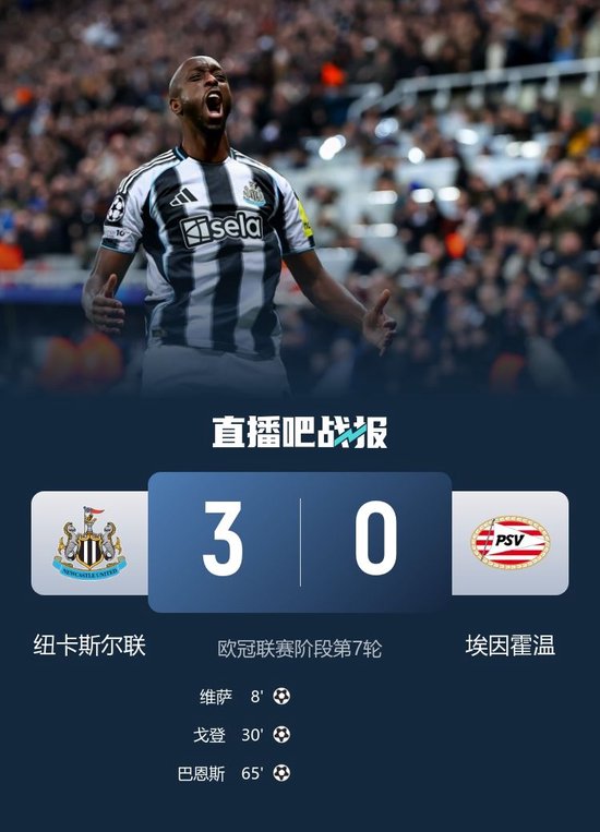 升第7！纽卡3-0埃因霍温各赛事4场首胜 维萨传射戈登、巴恩斯破门