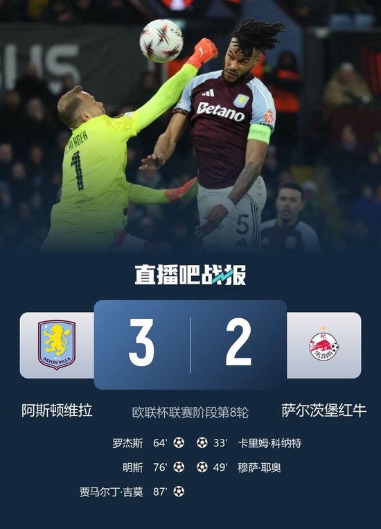 直通欧联16强！维拉3-2逆转萨尔茨堡红牛 罗杰斯破门19岁小将绝杀