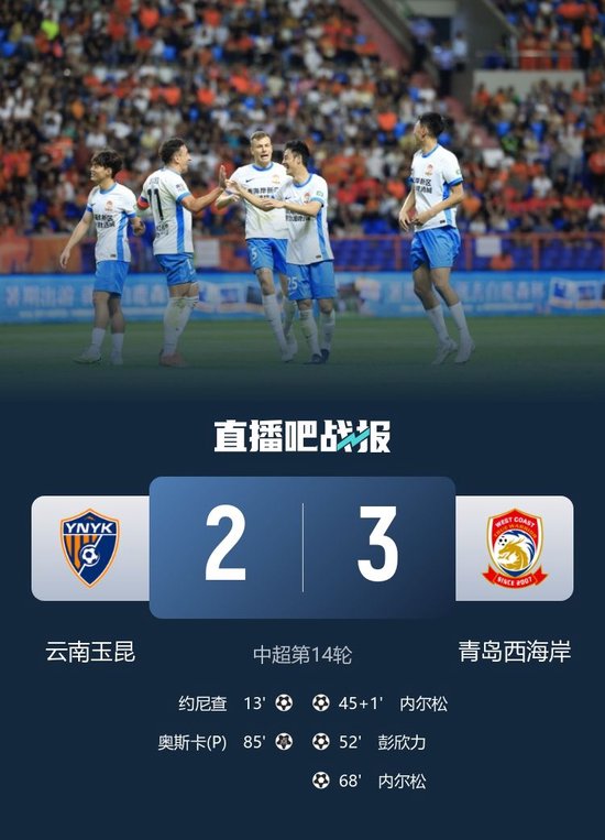 十轮不败！西海岸客场3-2逆转玉昆 内尔松卢斯双响 约尼查世界波