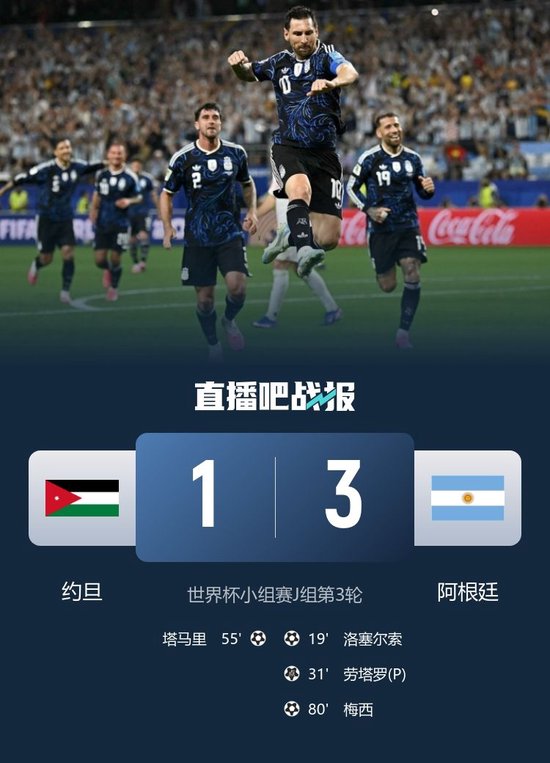 全胜头名晋级！阿根廷3-1约旦 梅西任意球破门打进世界杯第19球