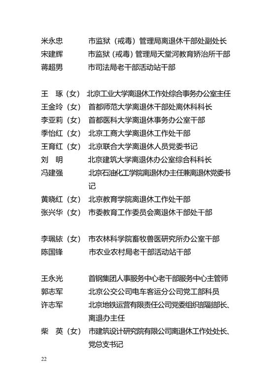 退休不褪色 200人获"北京市离退休干部先进个人