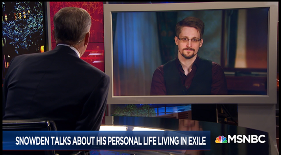 (斯诺登接受美国传媒采访。 图源:MSNBC)
